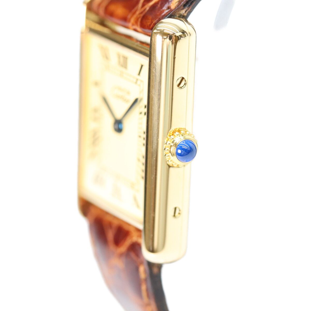 Cartier 925 Must Tank Vermeil LM Ivory Dial Quartz Brown Leather — view 3
