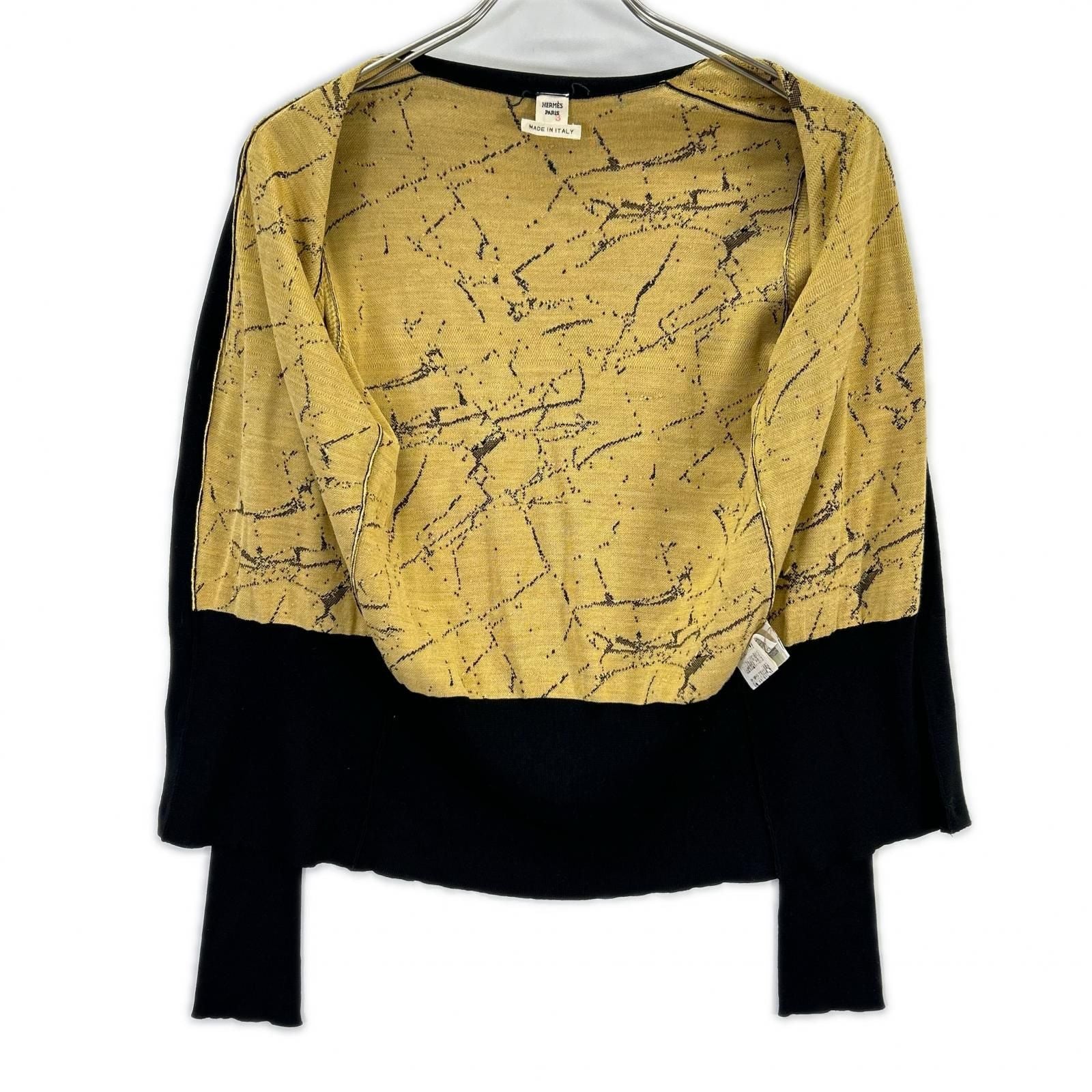 Hermes Era Black Yellow Silk 100 Ring Sleeve Cardigan 36 — view 3