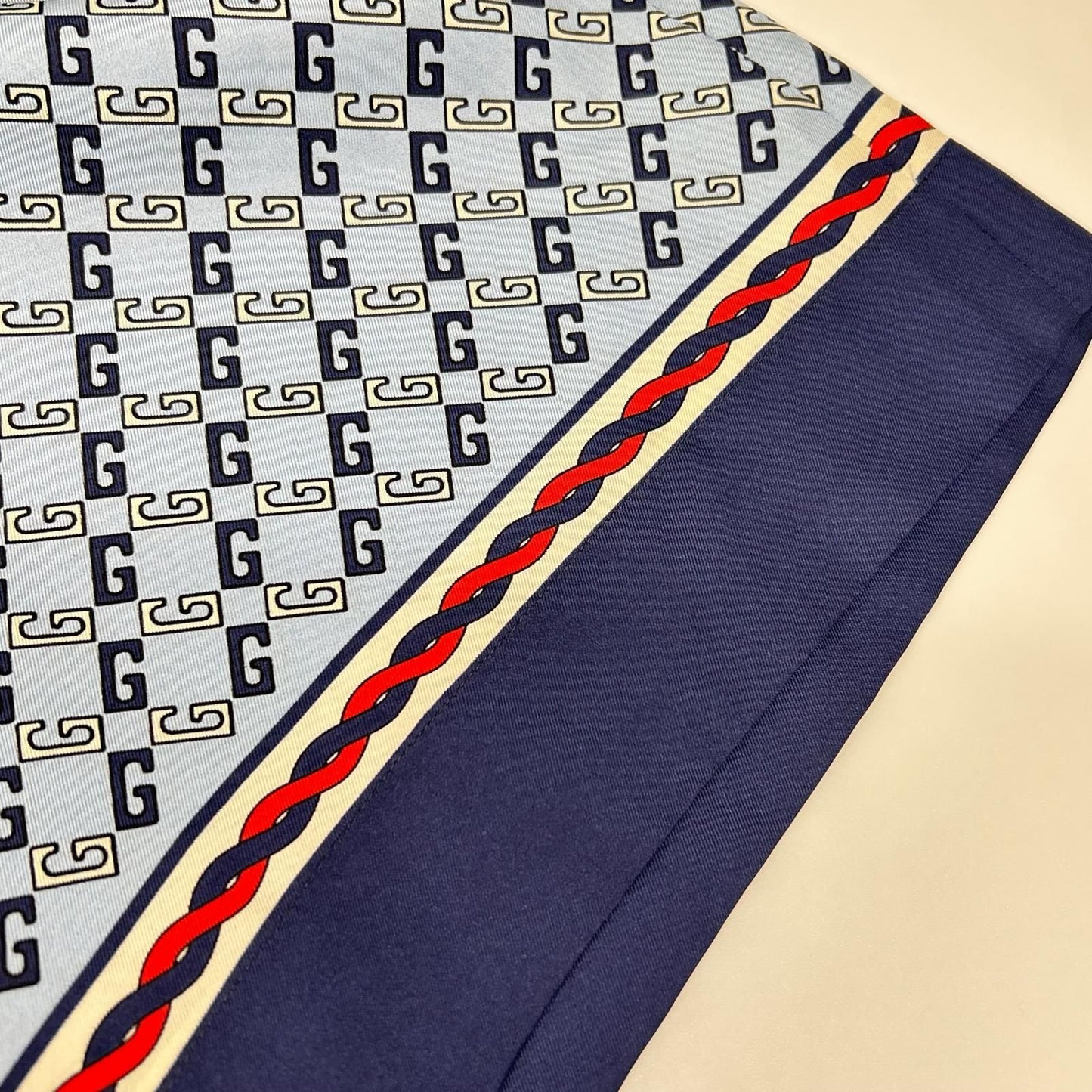 Gucci Light Blue Geometry Square GG Print Silk Shorts 52 — view 8