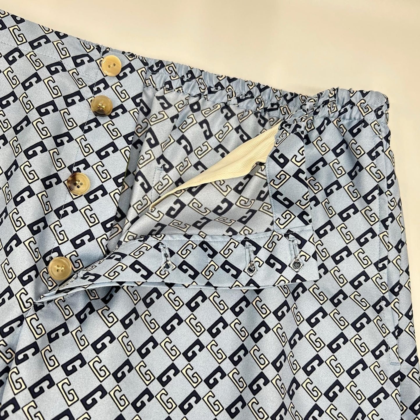 Gucci Light Blue Geometry Square GG Print Silk Shorts 52 — view 6