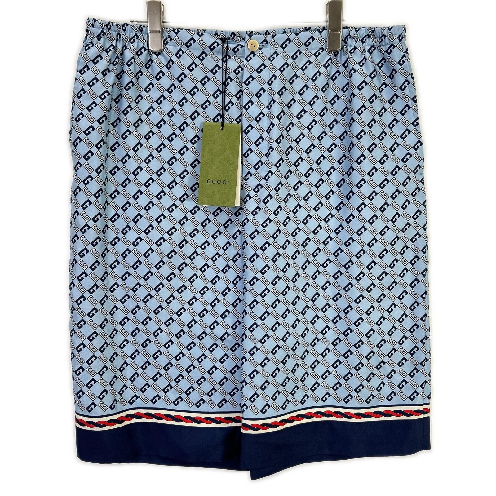 Gucci Light Blue Geometry Square GG Print Silk Shorts 52
