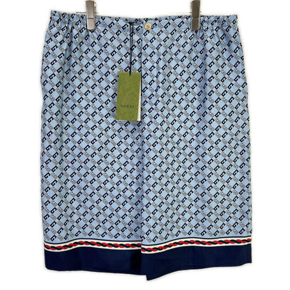 Gucci Light Blue Geometry Square GG Print Silk Shorts 52