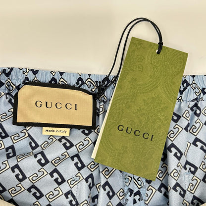 Gucci Light Blue Geometry Square GG Print Silk Shorts 52 — view 3