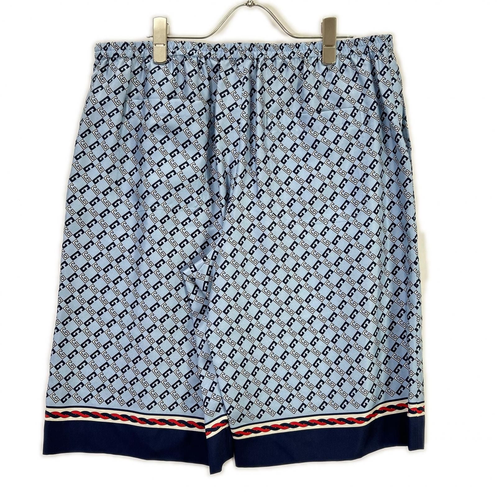 Gucci Light Blue Geometry Square GG Print Silk Shorts 52 — view 2
