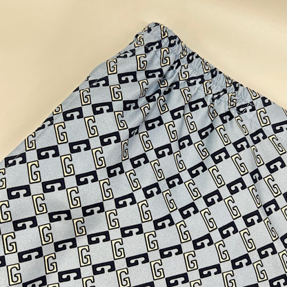 Gucci Light Blue Geometry Square GG Print Silk Shorts 52 — view 7