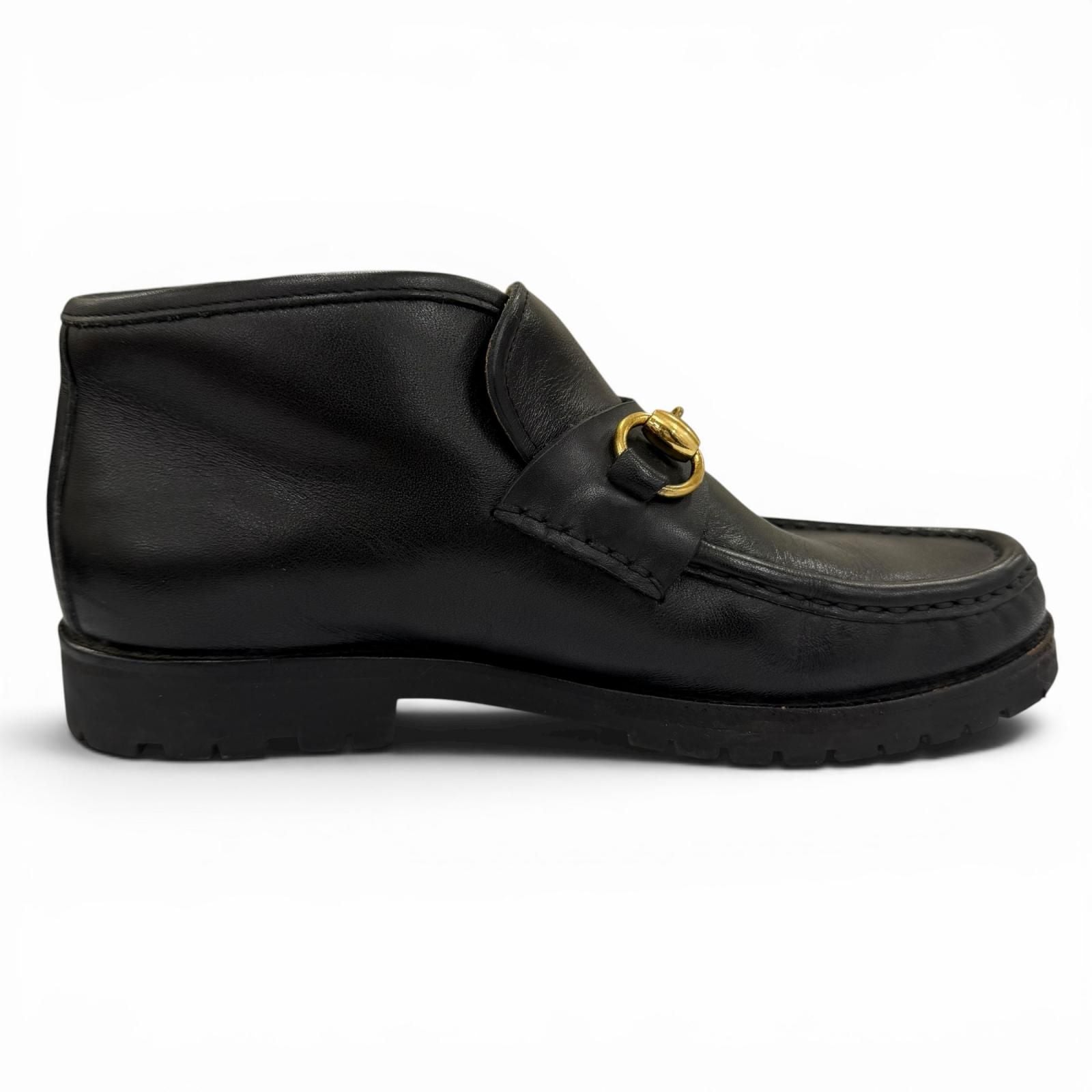 Gucci 104 Horsebit Leather Ankle Boots Black Gold — view 5