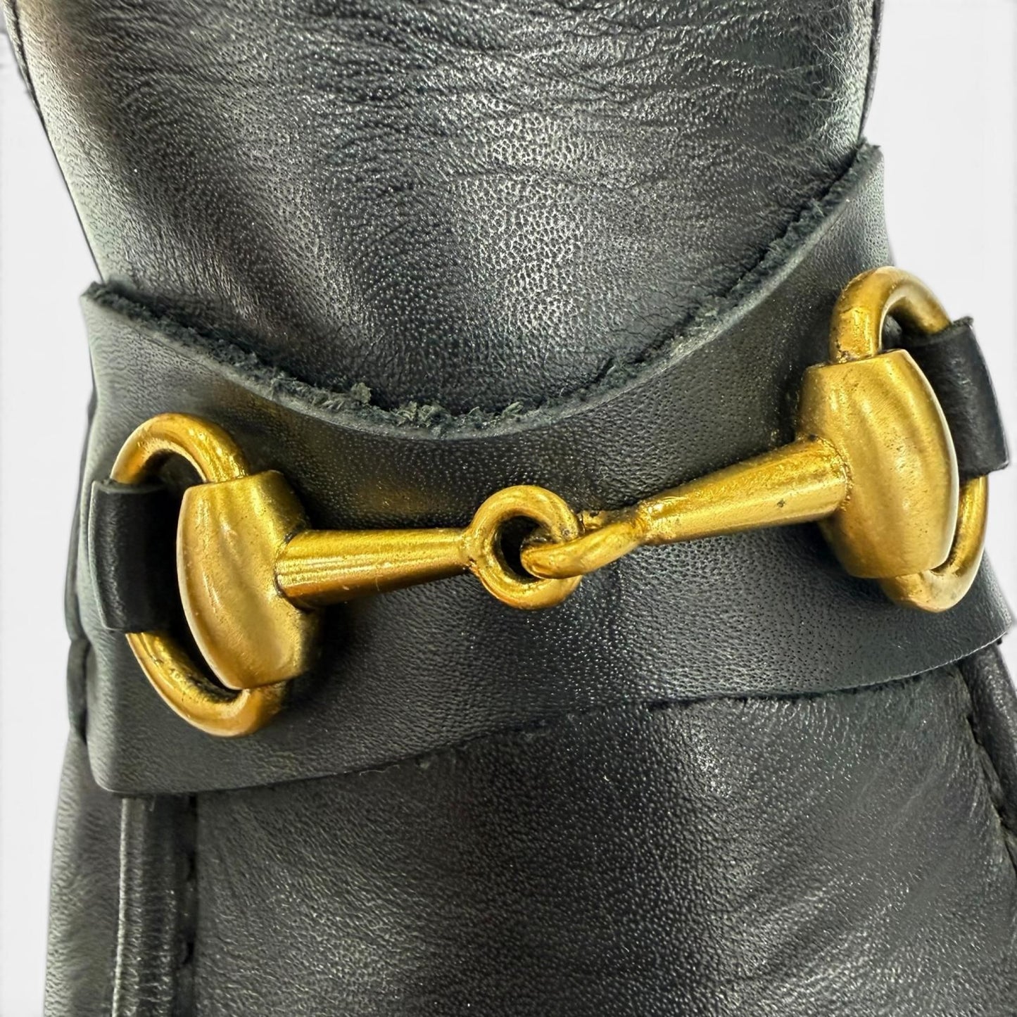 Gucci 104 Horsebit Leather Ankle Boots Black Gold — view 8