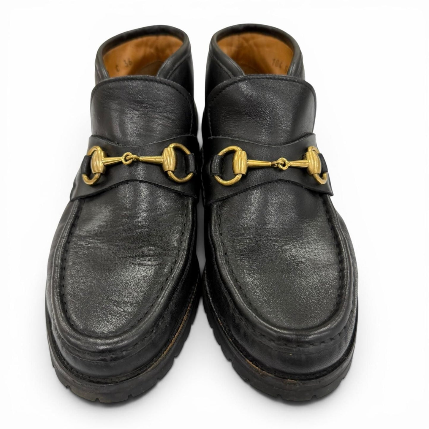 Gucci 104 Horsebit Leather Ankle Boots Black Gold — view 3