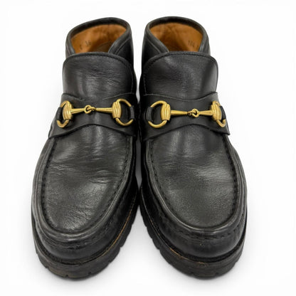 Gucci 104 Horsebit Leather Ankle Boots Black Gold — view 3