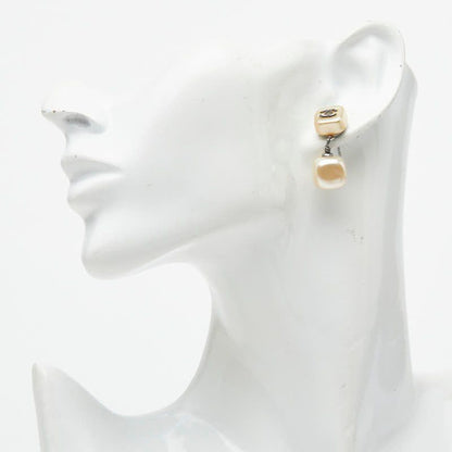Chanel CC Logo Stud Earrings Gold Faux Pearl — view 5