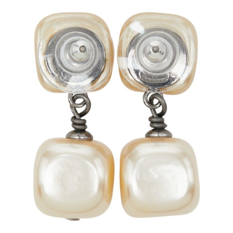 Chanel CC Logo Stud Earrings Gold Faux Pearl — view 3