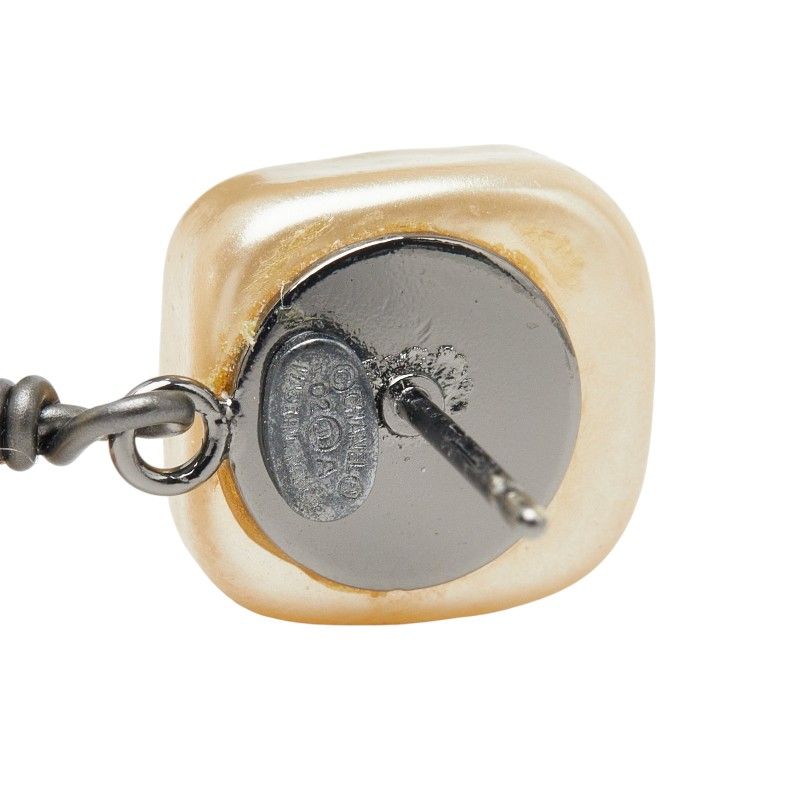 Chanel CC Logo Stud Earrings Gold Faux Pearl — view 4