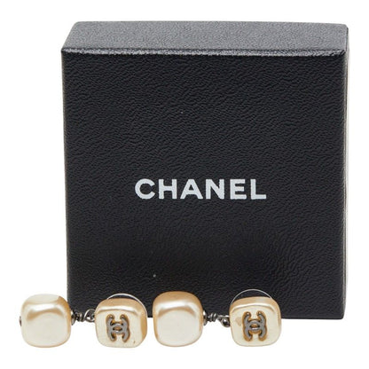Chanel CC Logo Stud Earrings Gold Faux Pearl — view 6