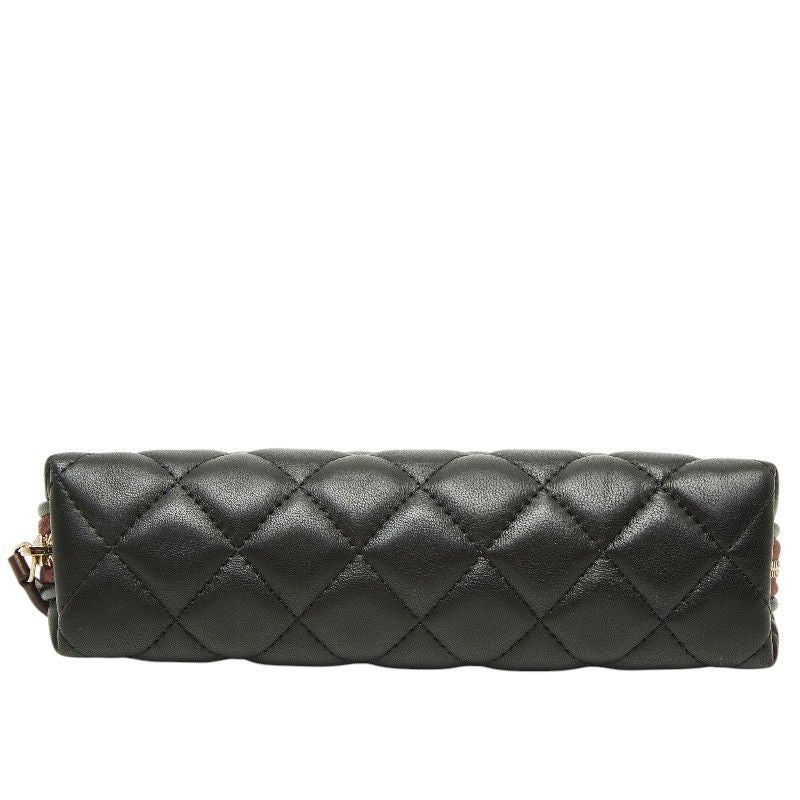 Chanel Quilted CC Logo Cosmetics Pouch Black Lambskin — view 3