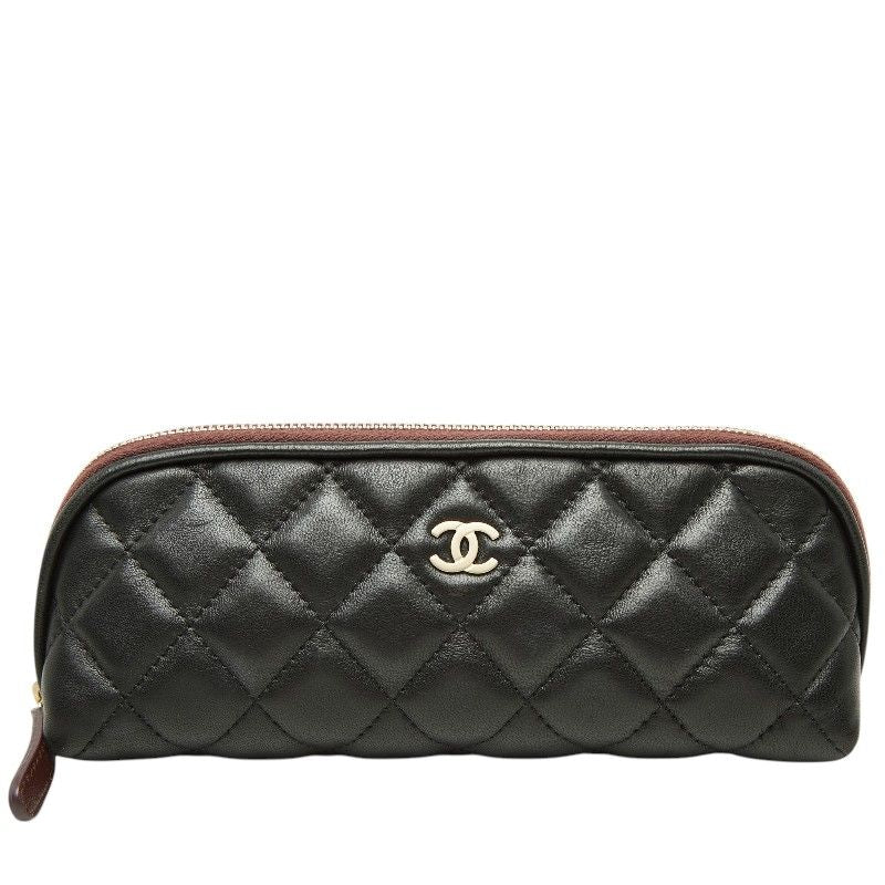 Chanel Quilted CC Logo Cosmetics Pouch Black Lambskin