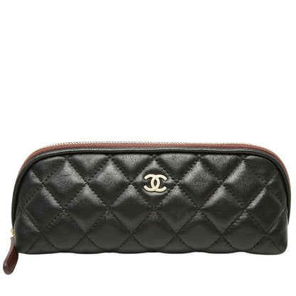 Chanel Quilted CC Logo Cosmetics Pouch Black Lambskin