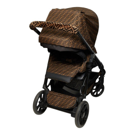 Fendi Inglesina FF Logo Fabric Baby Car Brown Black Heel