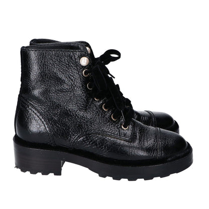 Chanel a Black Leather Velour Faux Pearl Button Boots 36c — view 4