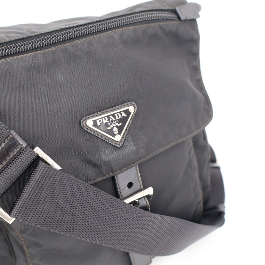 Prada Shoulder Bag Crossbody Nylon Leather Nero Black Silver — view 2