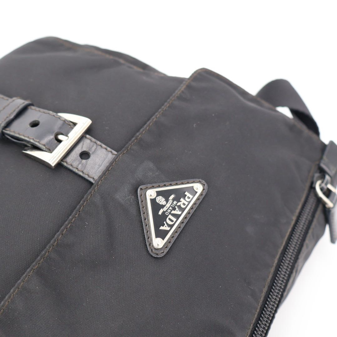 Prada Shoulder Bag Crossbody Nylon Leather Nero Black Silver — view 6