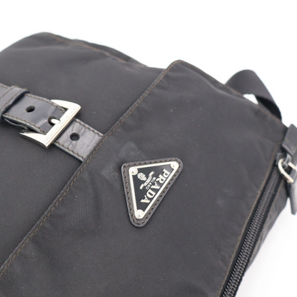 Prada Shoulder Bag Crossbody Nylon Leather Nero Black Silver — view 6
