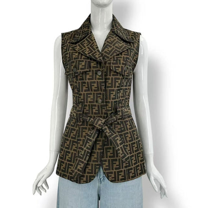 Fendi Zucca Pattern Vest Brown 42
