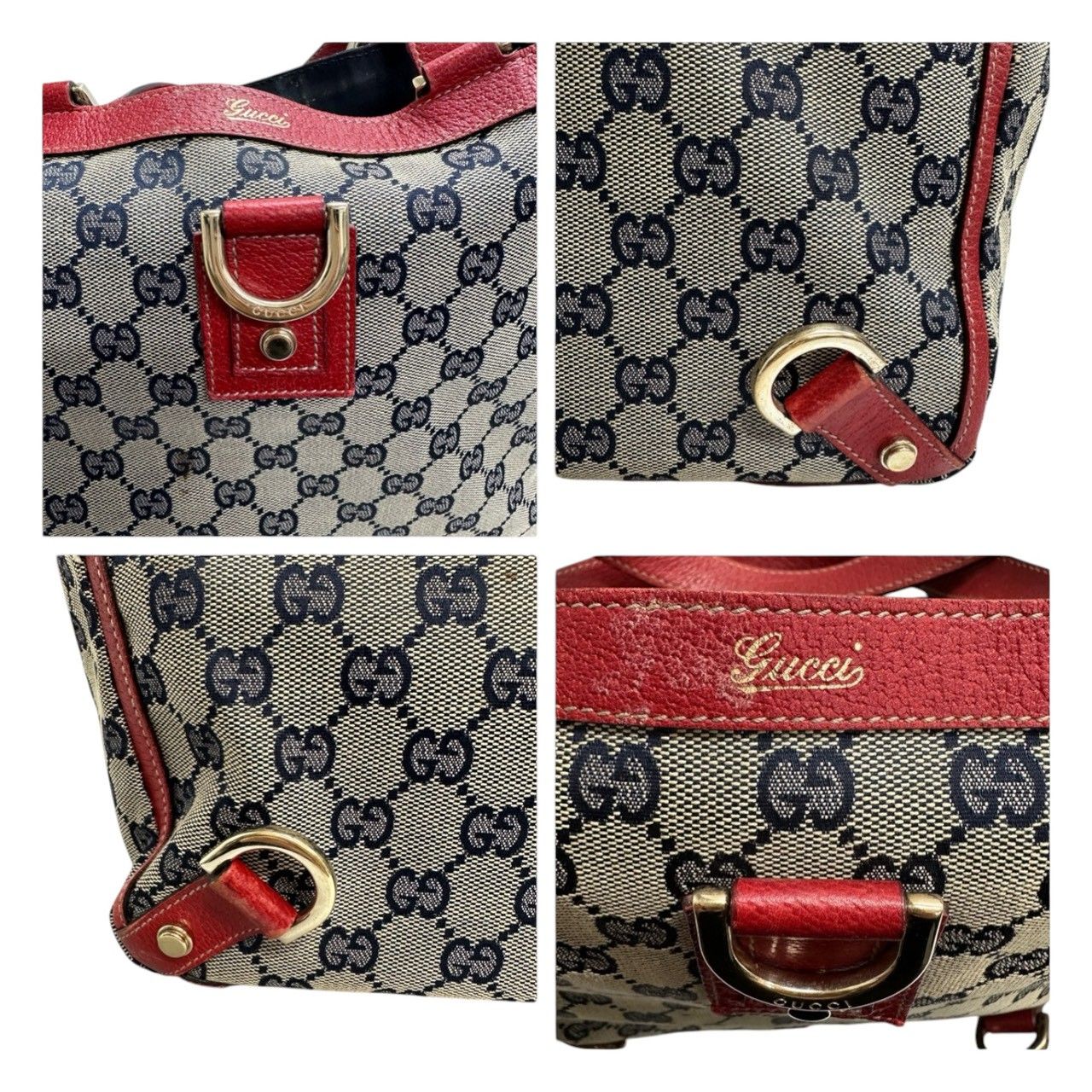Gucci Abbey Beige Red Gold GG Canvas Leather Tote — view 6