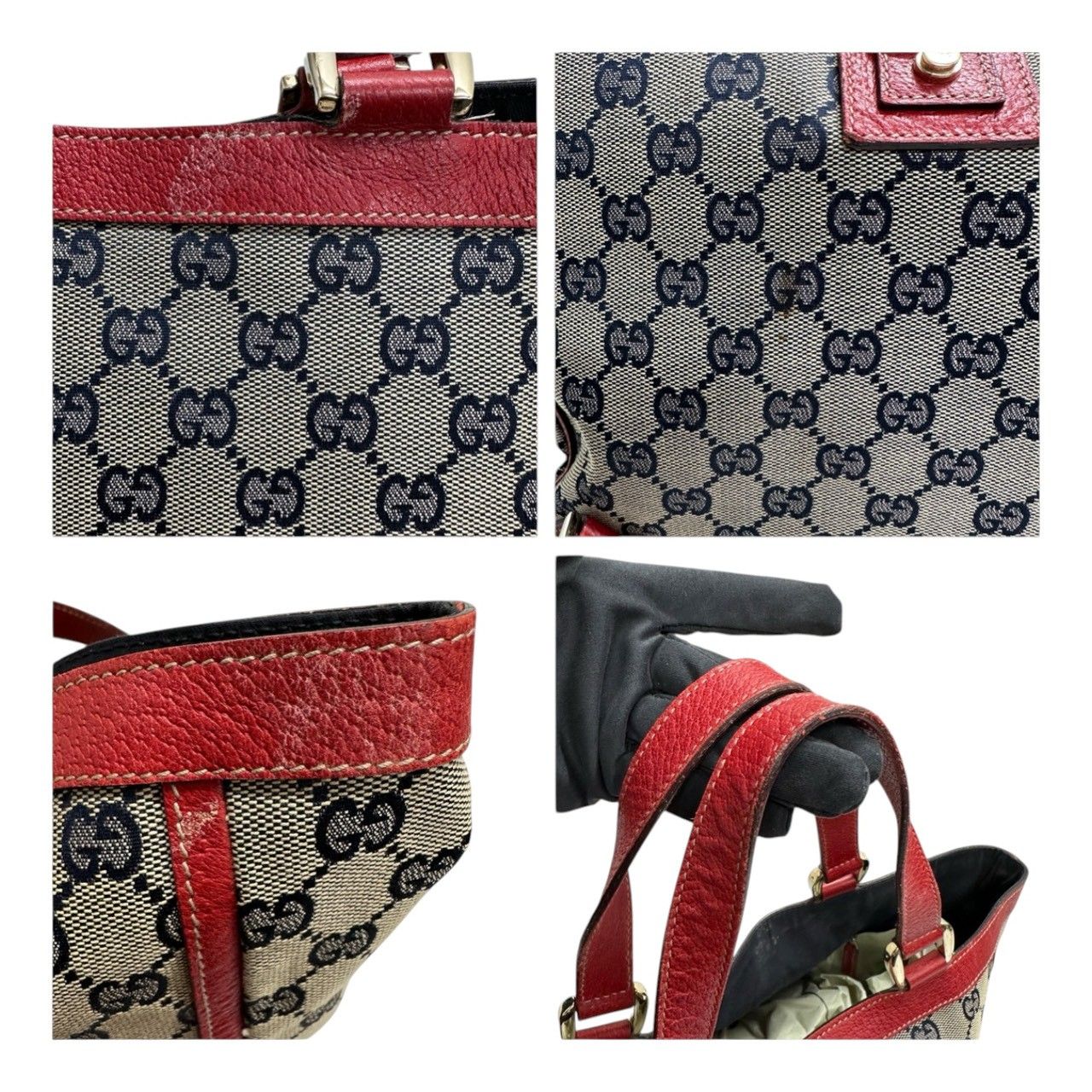 Gucci Abbey Beige Red Gold GG Canvas Leather Tote — view 8