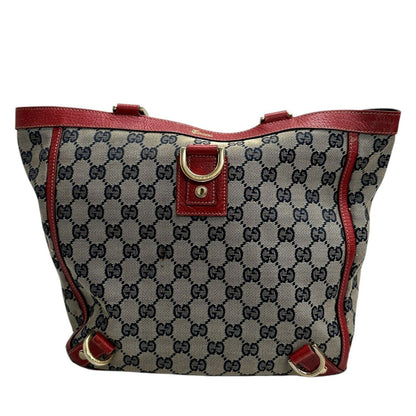 Gucci Abbey Beige Red Gold GG Canvas Leather Tote