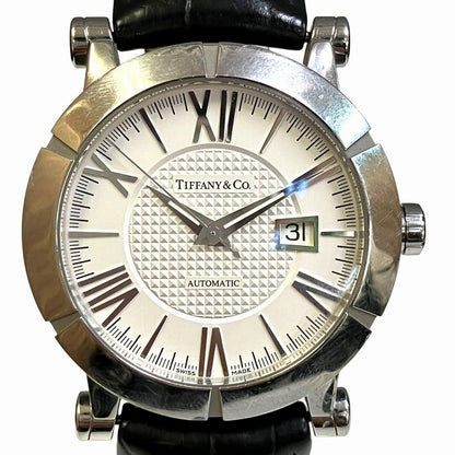Tiffany & Co Atlas Watch SS Leather Automatic Winding Silver Dial