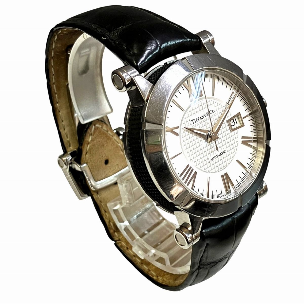 Tiffany & Co Atlas Watch SS Leather Automatic Winding Silver Dial — view 3