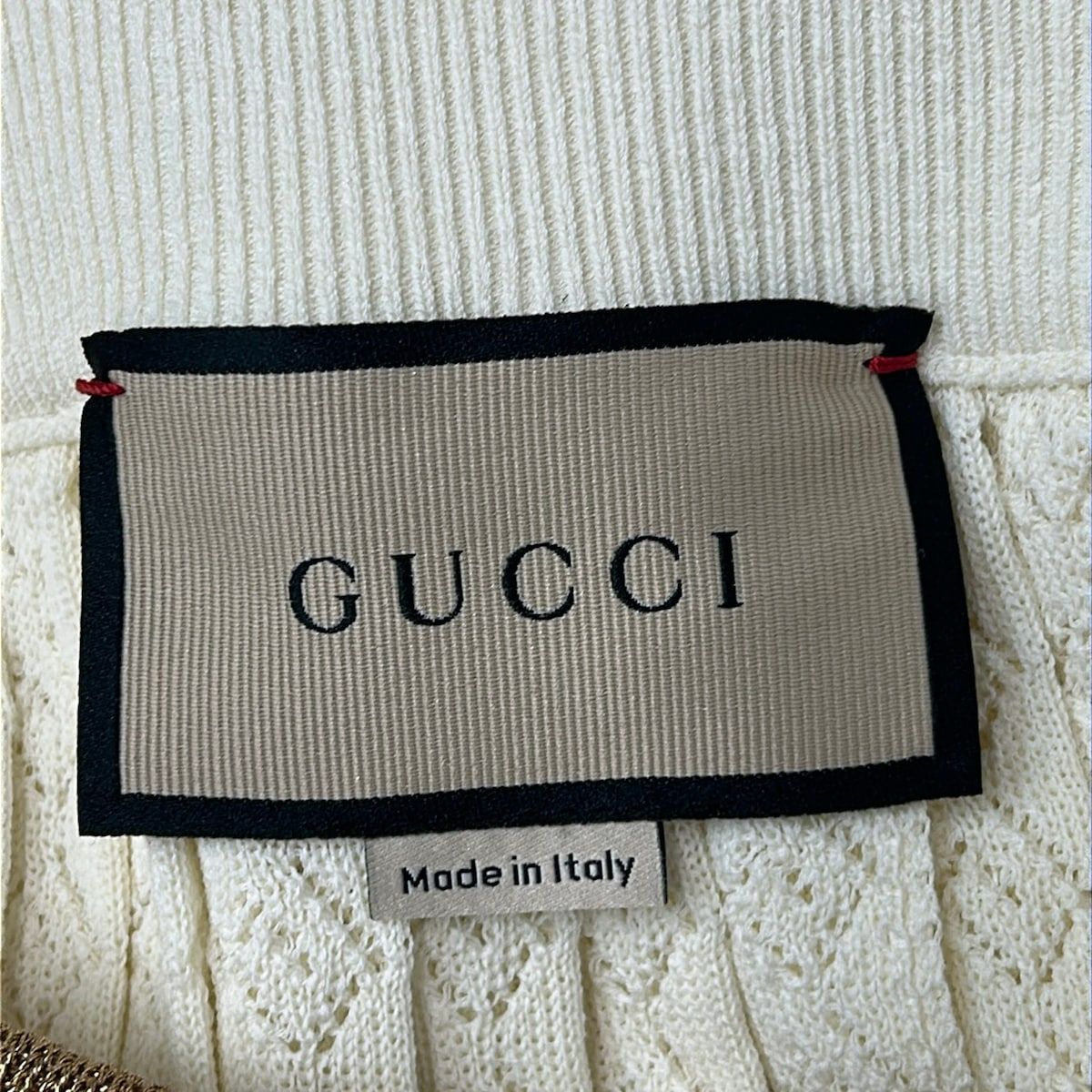 Gucci Skirt S Ivory Red Navy Knee Length Knit Lame Sherry Pleats — view 3