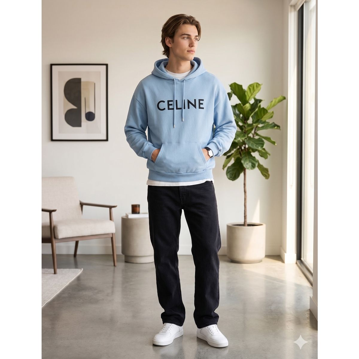 Celine Eddie Era Cotton Hoodie Blue