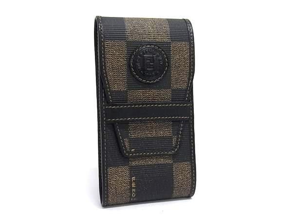 Fendi Cigarette Case Pecan Pattern Brown Leather
