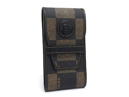 Fendi Cigarette Case Pecan Pattern Brown Leather