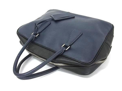 Prada Handbag Triangle Logo Navy Saffiano Leather Business Briefcase Silver — view 3