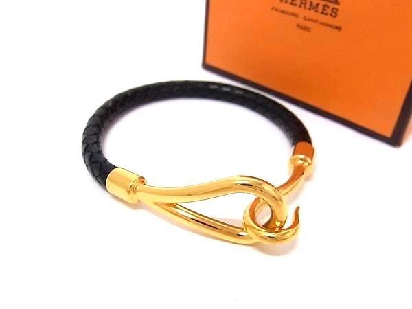 Hermes Bracelet Jumbo Black Leather Braided Gold