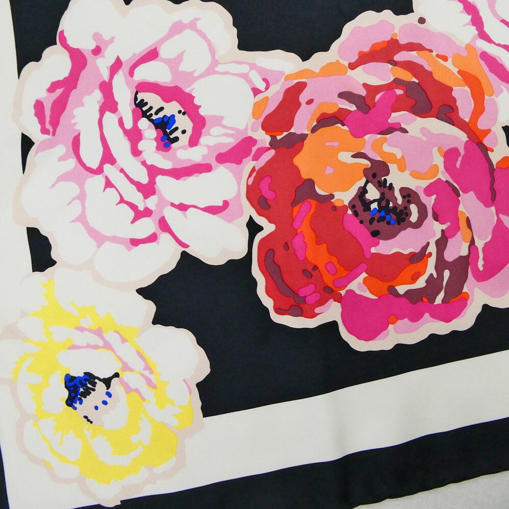 Chanel Scarf Camellia Print Silk Black Pink Multicolor Large 87 — view 3