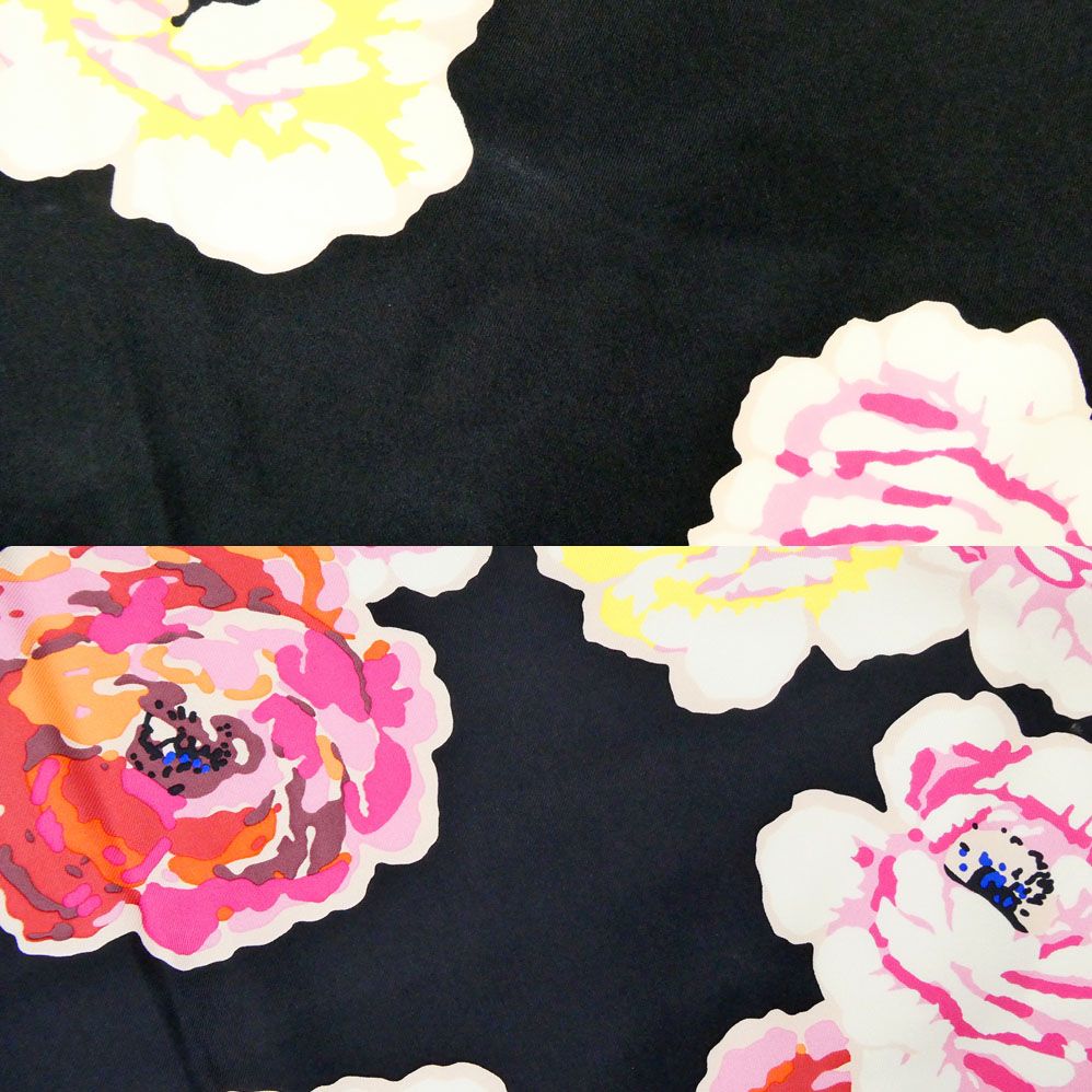 Chanel Scarf Camellia Print Silk Black Pink Multicolor Large 87 — view 4