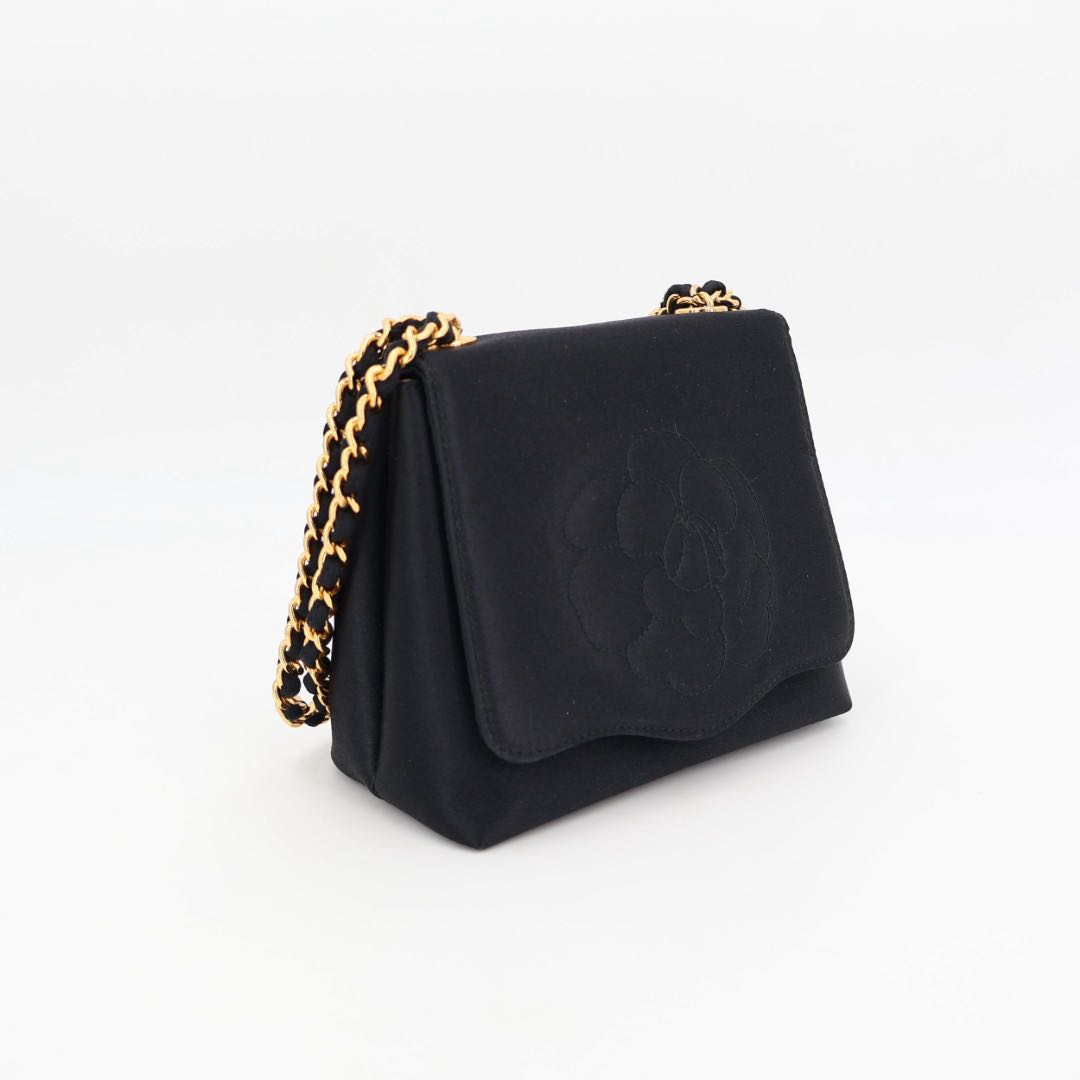 Chanel Quilted Satin Camellia Shoulder