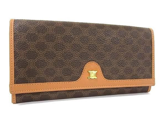Celine Wallet Macadam Pattern Brown Leather Bifold Kiss Lock