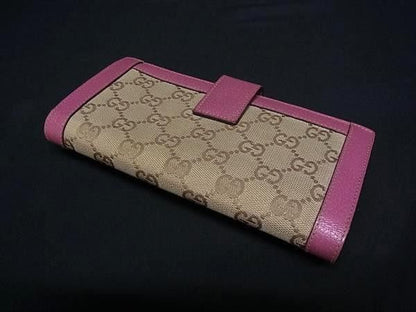 Gucci Wallet GG Canvas Brown Pink Hook Bifold Gold — view 2