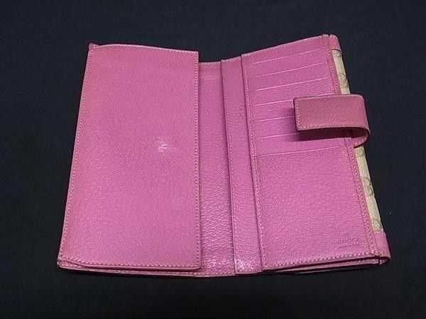 Gucci Wallet GG Canvas Brown Pink Hook Bifold Gold — view 3