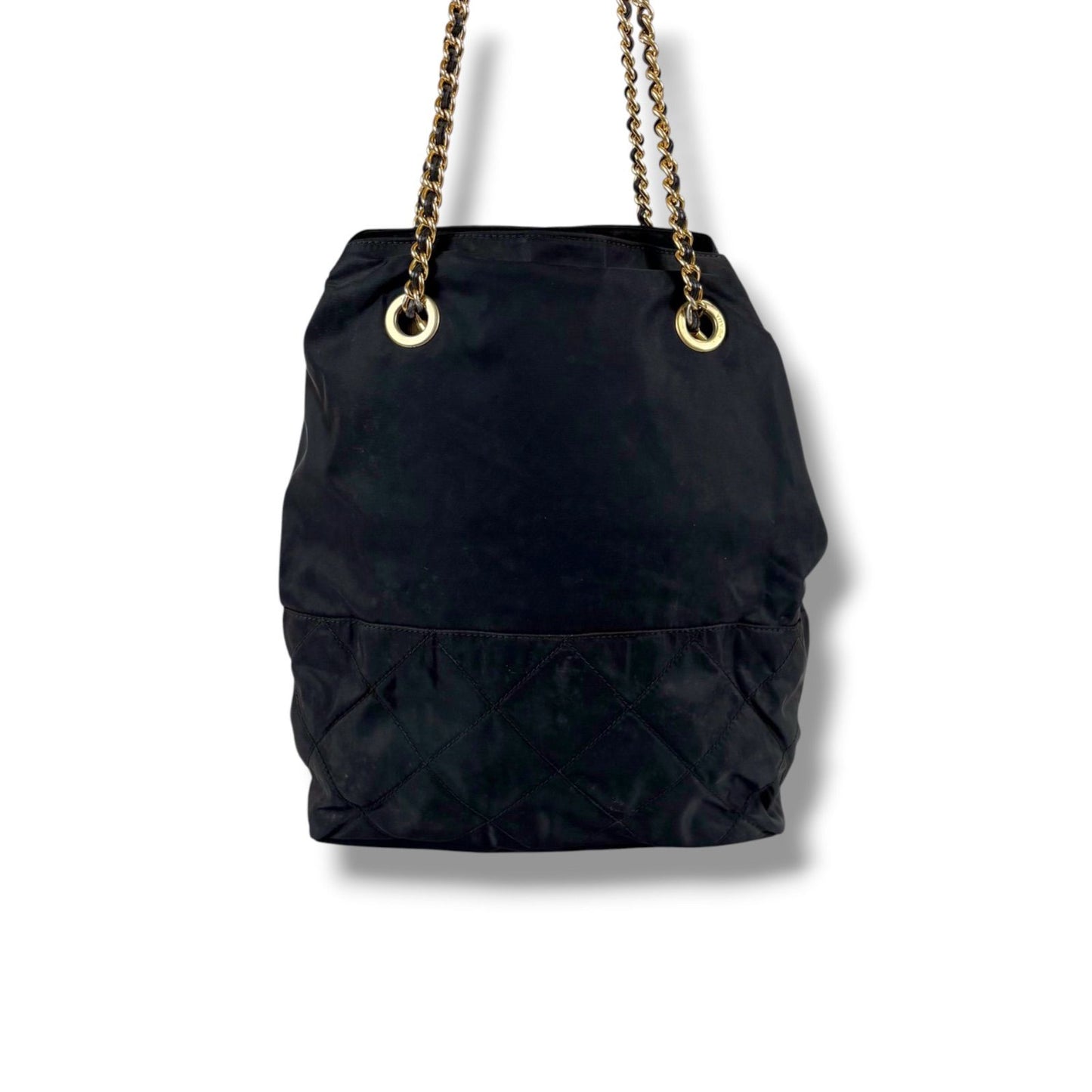 Prada Triangle Logo Quilted Processing Chain Shoulder Bag Black Nero Tessuto — view 3
