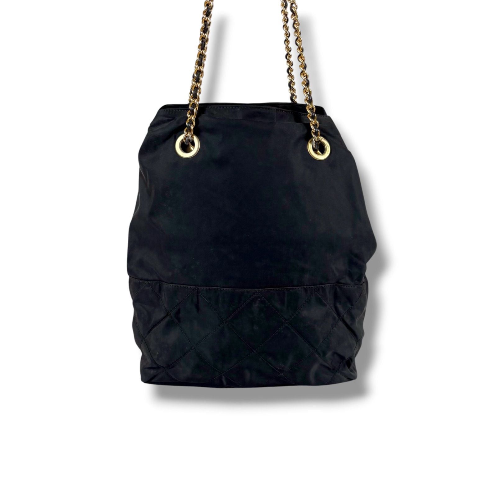 Prada Triangle Logo Quilted Processing Chain Shoulder Bag Black Nero Tessuto — view 3