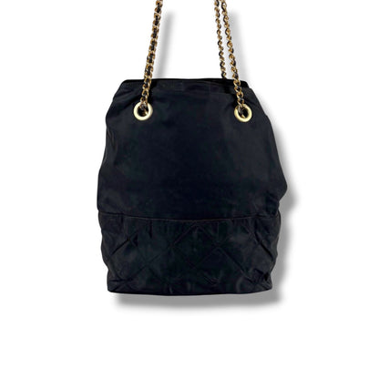 Prada Triangle Logo Quilted Processing Chain Shoulder Bag Black Nero Tessuto — view 3