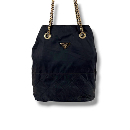 Prada Triangle Logo Quilted Processing Chain Shoulder Bag Black Nero Tessuto — view 2