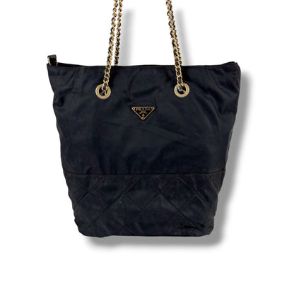 Prada Triangle Logo Quilted Processing Chain Shoulder Bag Black Nero Tessuto — view 4
