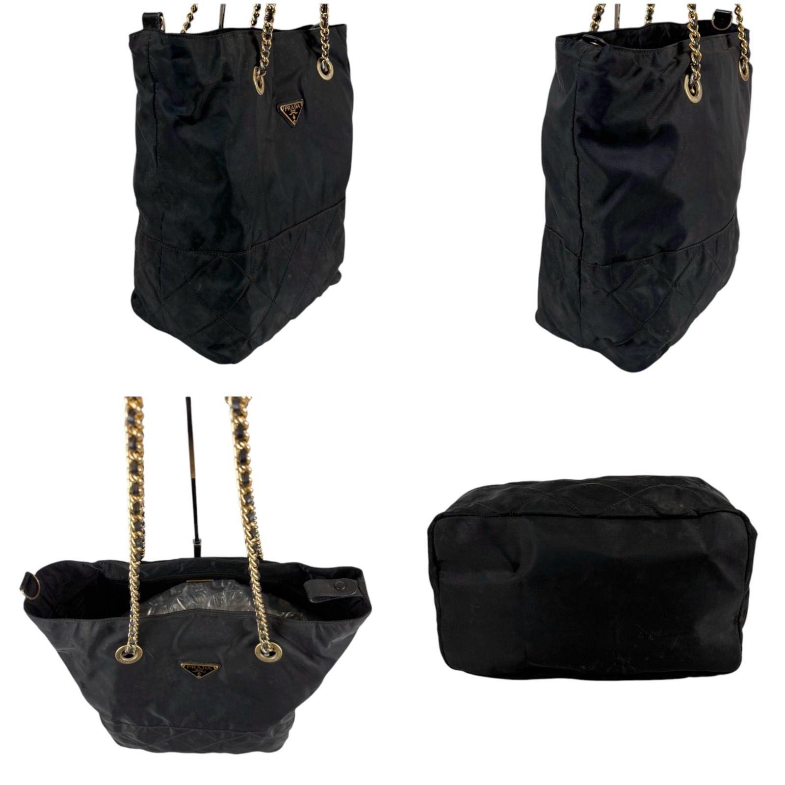 Prada Triangle Logo Quilted Processing Chain Shoulder Bag Black Nero Tessuto — view 6