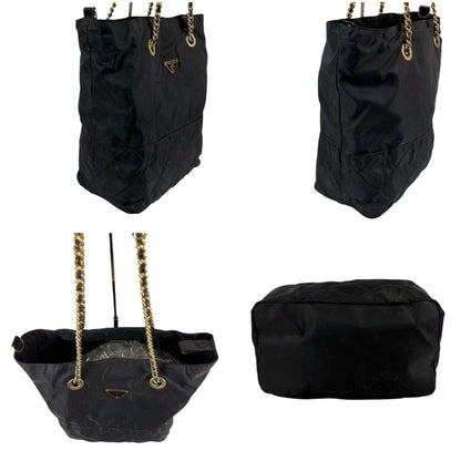 Prada Triangle Logo Quilted Processing Chain Shoulder Bag Black Nero Tessuto — view 6